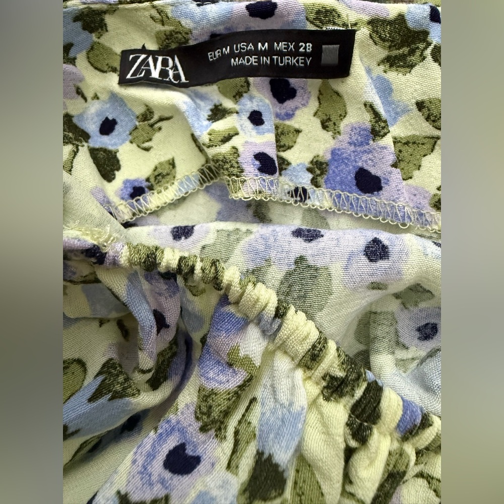 Zara Blue and Green Floral Print Mini Dress with Lace Up Back - Picture 3 of 3